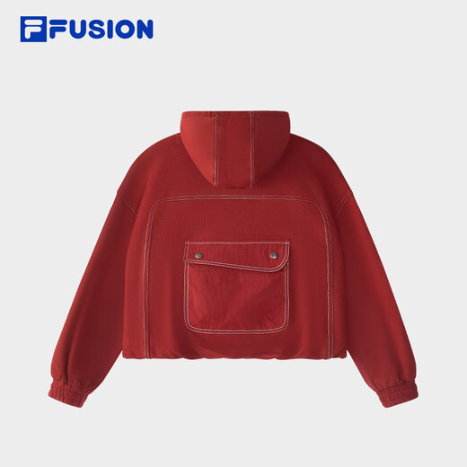 FILA FUSION women's trendy hooded sweatshirt winter new fashion casual knitted top wine milk red-WI S