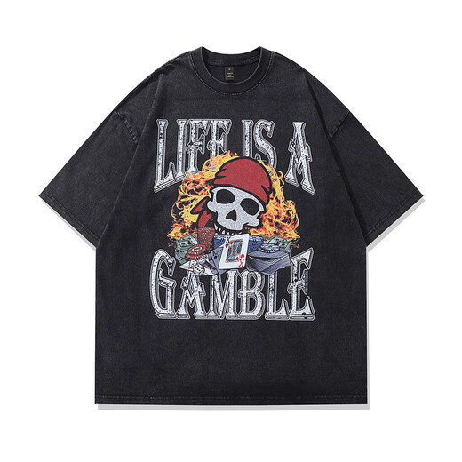 Jingpufei European и American Retro Skull Print Print Рубашка с коротки