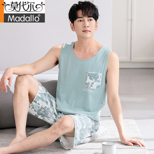 Modal Pajamas Los pantalones cortos para el chaleco de hielo de verano para hombres para los chalecos para hombres para hombres, el atuendo sin mangas transpiradoras delgadas M1047 gris azul M [recomendado 100-120 Jin [Jin iguala 0.5 kg]]]