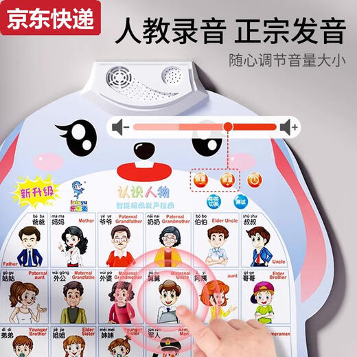 CAOX看图识字识物宝宝儿童玩具认知语音启蒙早教墙贴发声有声挂图2岁 3张组合果蔬+动物+交通