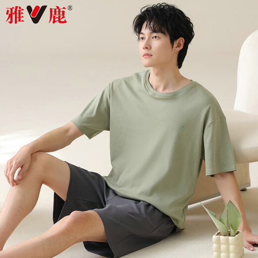 Yalu men's pajamas men's pure cotton summer thin short-sleeved cotton can be worn casual large-size boys' home clothing set 42M13601 4XL [Recommended weight 180-200 Jin [Jin equals 0.5 kg]]