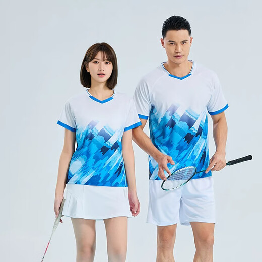 尚帛锦羽毛球服套装男女速干透气运动短袖乒羽网排球衣比赛训练队服定制 女款719蓝色上衣+301白裙裤 S (仅女款尺码)