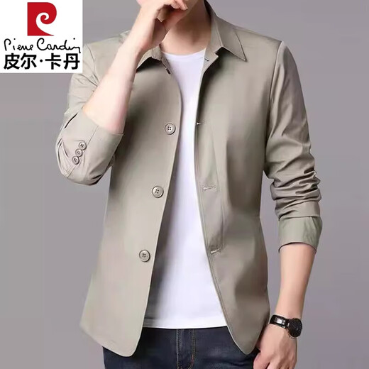Pierre cardin spring and autumn comfortable men's casual jacket suit middle-aged and young people solid color lapel thin Korean slim windbreaker jacket black 1048 L [recommended 110-130 Jin [Jin equals 0.5 kg]]