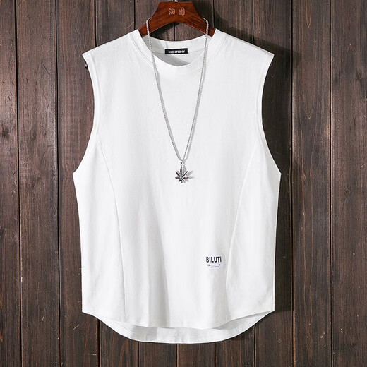 仓石一树仓石一树美式宽松坎肩背心男潮流运动无袖t恤男纯棉篮球健身上衣 白色 L