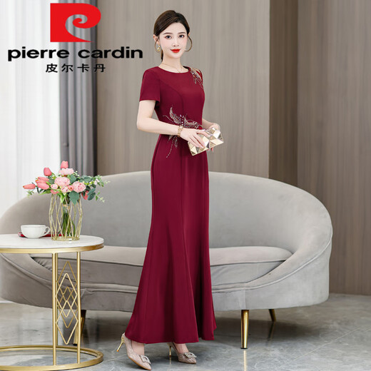 Pierre Cardin high-end Xi mother-in-law cheongsam wedding banquet dress acetate young mom wedding dress fishtail red this year's popular light luxury brand XL recommended 105-115 Jin Jin equals 0.5 kg