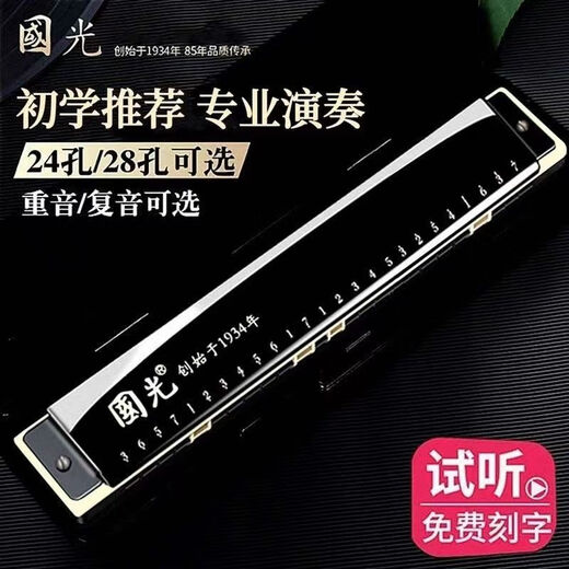 Waxi monophonische Mundharmonika 24/28 Loch Polyphoner Akzent C-Tun Wide Range Orale Organ für Anfänger, professionell 28 Loch Schwarz Polyphonische + Gravur zu spielen