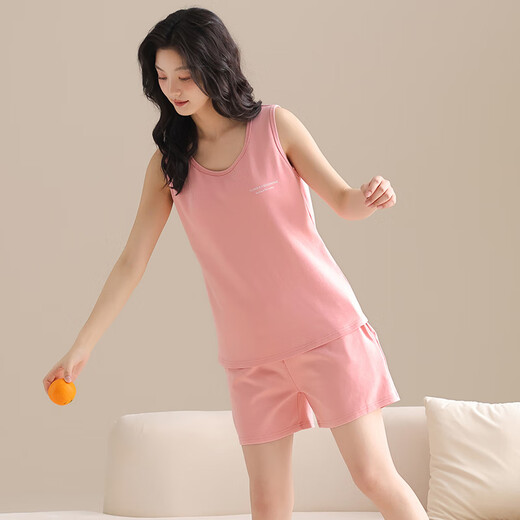 Haoye Haoye Kleidungsstil Summer Breast Pad Frauenpyjamas enge Baumwoll -Hosenträger Weste Shorts süßer Hauskleidung kann außerhalb von W6169 (mit Brustpolster) M getragen werden