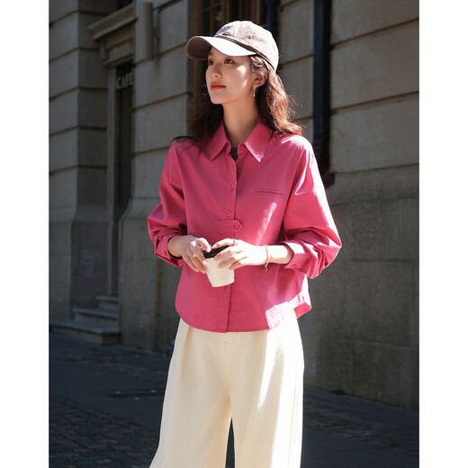 Demana pure cotton dopamine spring retro design lapel long-sleeved shirt comfortable flesh-covering shirt women's top