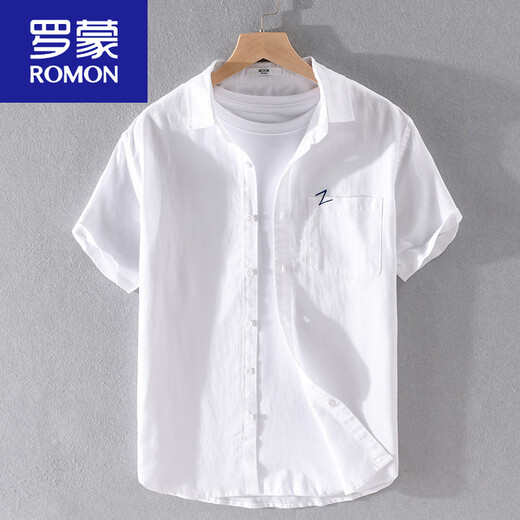 Romon Herren-Leinen kurzärärmiges Hemd Japan japanische dünne Sommerjugendliche Festkörper-Cotton-Hemd-Hemd Neues Produkt 9711 Hellblau 2xl 145jin [Jin gleich 0,5 kg]