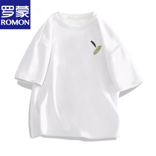 
ROMON men's short-sleeved T-shirt 2025 summer thin fashion brand loose casual printed half-sleeved clothes men's heavyweight T-shirt white [small picture on the front left side K1098 two-piece small feather XL suggests 140-160Jin [Jin equals 0.5 kg]