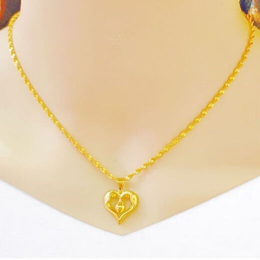 Huaiyin gold love necklace for women, 999 pure gold pendant, 18K gold four-leaf clover pendant for girlfriend, wholehearted + water wave chain, free ring