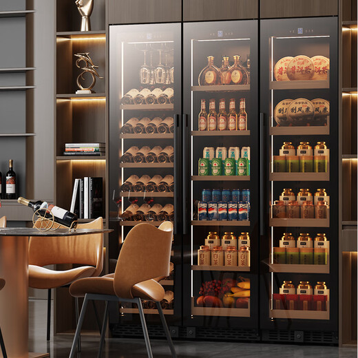 BAIKAILUN double-door thermostatic wine cabinet with double-door brown glass seamlessly embedded in large-capacity air-cooled frost-free office home tea beverage liquor wine fruit preservation refrigerator 1.8 meters | brown glass dual temperature zone | ice bar + tea 680L thin section