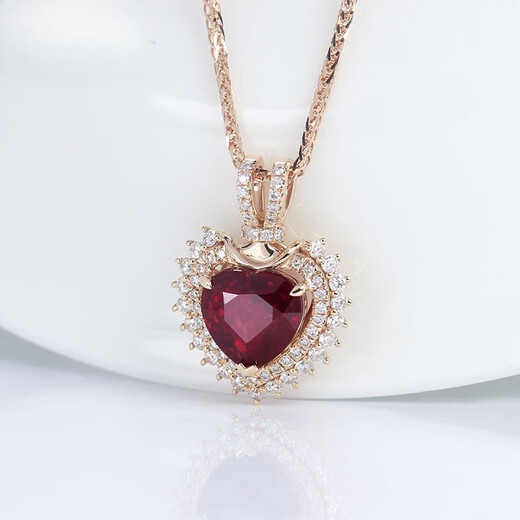 HEEKAIYI 2 carat unburned pigeon blood ruby heart-shaped Princess Diana pendant 18K rose gold diamond clavicle necklace for women red 2.02 carat unburned pendant + 18-inch adjustable Chopin chain