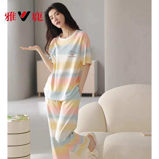 Yalu Pyjamas für Frauen im Sommer Reine Baumwolle kurzärmelige Hosen 2025 Neue Sommer-Frauen-Internet-Promi-Kleidung-Set -9716 2xl [Empfohlen 140-160jin [Jin gleich 0,5 kg] tragen]