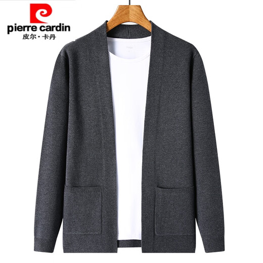 Pierre Cardin high-end wool sweater men's knitted cardigan spring and autumn new solid color fashion versatile casual black sweater jacket black L 170/ (suitable for weight 120-140)