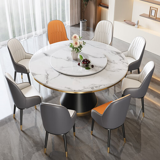 温以嘉岩板餐桌椅组合2025新款轻奢现代简约家用圆桌大理石餐饮商用 【大理石金边款】1.8米圆桌+1251