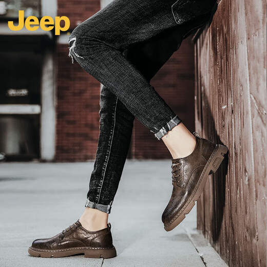 Jeep men's shoes 2025 winter plus velvet warm business casual shoes men's versatile formal small leather shoes men khaki 41