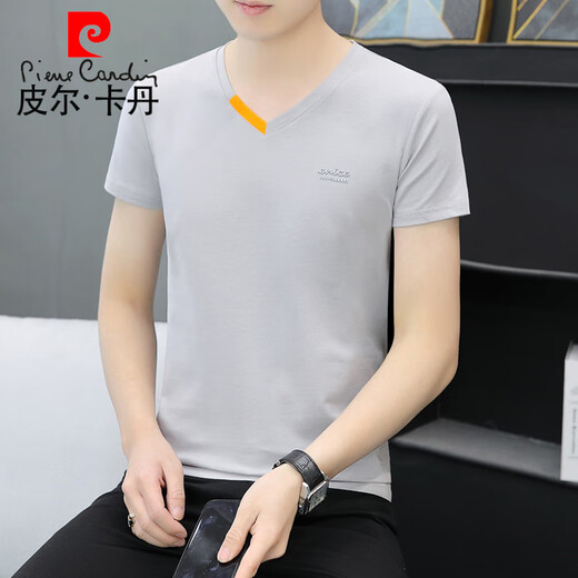 
Pierre cardin summer new men's pure cotton V-neck half-sleeved T-shirt trendy casual letter printing chicken heart neck short-sleeved T-shirt 691 black L 100-120Jin [Jin equals 0.5 kg]