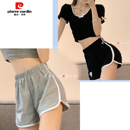 皮尔卡丹（pierre cardin）两条装网红休闲居家热裤ins夏薄款宽松阔腿刺绣爱心运动短裤 黑色+蓝色【902#】 3XL 【建议135-150斤】