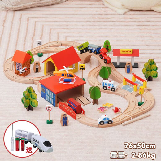 Holz kleiner Zug Hape Gleis Set Magnetic Lokomotive 3-5-7 Jahre alte Jungen Bausteine ​​Kinderspielzeug Brio 78 Stück Spuren Elektroauto