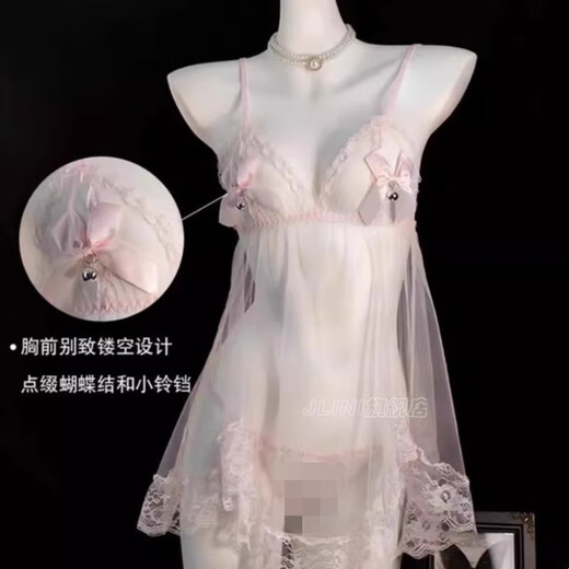 Victoria's Secret Sexy Nightgown Transparent QQNY Underwear Emotional Interesting But Tasteful Clothes Girlfriend Uniform Pure Desire Couple Date Set Cute Pink Skirt + Panties + White Net Stockings L 100-120Jin Jin equals 0.5kg Confidential delivery