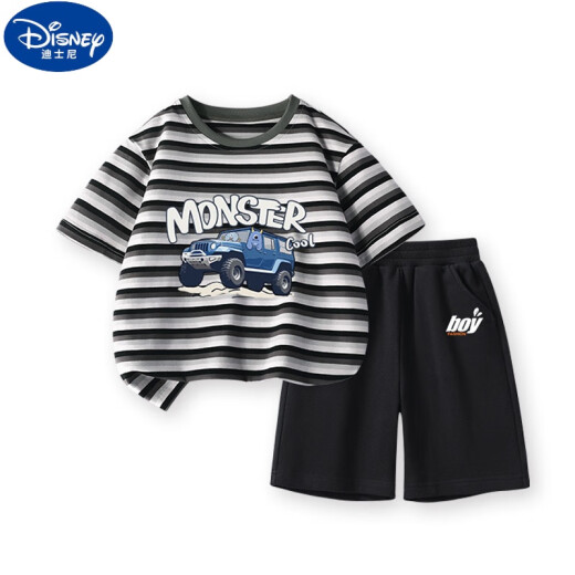 迪士尼（Disney）男童套装夏季儿童纯棉短袖t恤衫2025新款中大童运动夏装男孩两件 DDB13688灰+N11762K黑 110 cm 建议年龄3-4岁