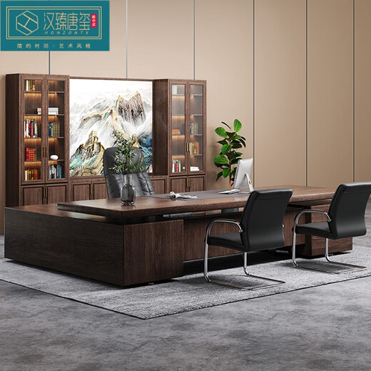 HONZONTX new Chinese style ash solid wood desk and chair combination study office computer desk boss desk high-end villa home 2-meter desk