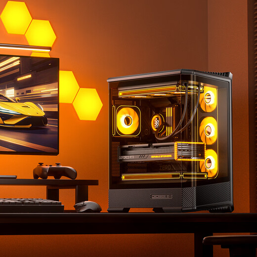 乔思伯（JONSBO）D400黑色 ATX海景房机箱（无立柱曲面玻璃/双360冷排/ATX电源/10风扇位/Type-c Gen2 10Gbps+）