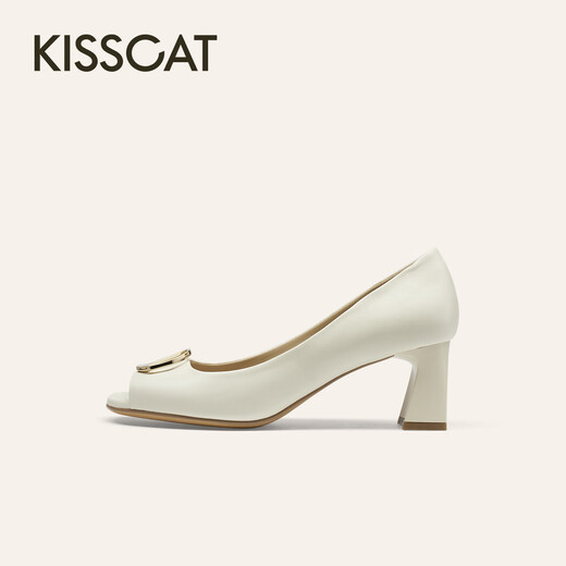 Kisscat Kissing Cat [Símbolo de elegancia] Tacón grueso Beloj de pescado 25 Sandalias nuevas y hermosas sandalias francesas Mujeres claras rosa blanco 36
