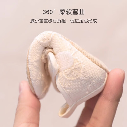 Xinnan Babybodenschuhe für Frühlings- und Sommer-Baumwollschuhe für Säuglinge und Kleinkinder Dünne Prinzessin Anti-Rutsch-Kleinkindschuhe für Mädchenschuhe und Socken Beige Spitzenschuhe 13 cm (Referenzalter 9-12 Monate)
