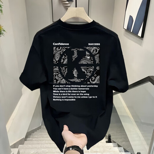 GTYUWVG Hong Kong style short-sleeved men 2025 summer loose cotton T-shirt for boys new fashion brand trendy men couple half-sleeved V753 black XL