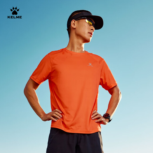 Kelme Karme kurzärärmig laufendes T-Shirt für Männer und Frauen 2025 Sommer runder Nacken atmungsaktives Sport Top Training Schnell trocknende Kleidung Achate Schwarz 9525TX1102 (MEN) M.
