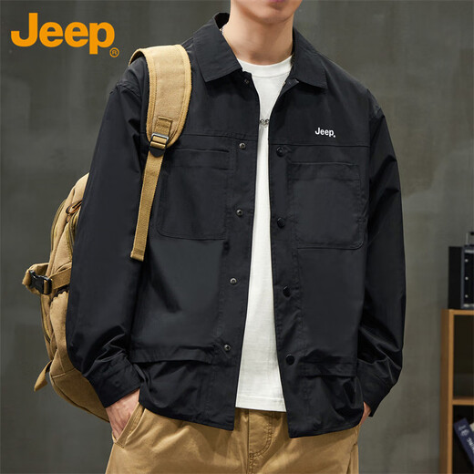 Jeep (JEEP) jacket men's autumn and winter loose workwear executive jacket men's trendy casual clothes men's black 2XL