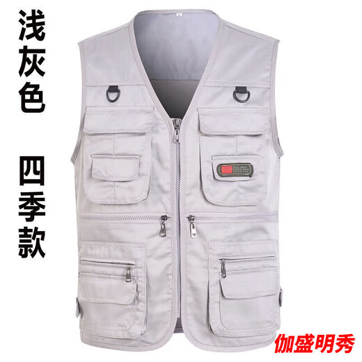 郦狼春秋休闲马夹多兜中老年钓鱼四季坎肩多口袋背心男士春夏网眼 四季款 绿色 男士马甲 XL  体重110斤-135斤