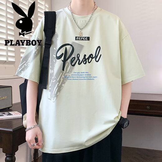 花花公子（PLAYBOY）短袖男夏季潮牌字母印花圆领半袖体恤美式休闲男士落肩袖宽松T恤 693白色 XL 约120-140斤可穿