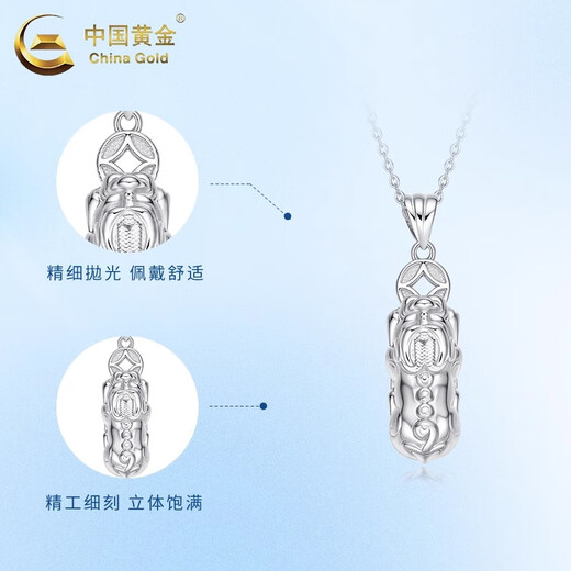 CHINA GOLD PT950 Platinum Lucky Pixiu Pendant Necklace for Men, Platinum Clavicle Chain, Valentine's Day Practical Birthday Gift for Girls, PT950 Platinum Pixiu Pendant, Free Sterling Silver Chain, About 7g