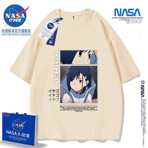 La NASA sur l'animation co-marquée officielle DarlingInthefranxx Rendatber Pure Cotton Men and Women Ins Summer Summer White-Nasa-1105 S (Coton pur lourd)