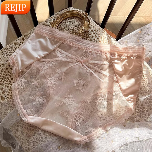 REJIP轻奢法式纯欲蕾丝内裤女性感提臀夏季薄款透气中腰绑带少女生私房 黑色 M 80-100斤 3883