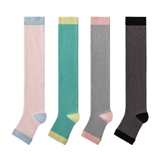 Over-the-knee slimming socks for women, yoga, Pilates, pressure, calf shaping, open toes, sports, running and fitness, light gray + light gray + dark gray, 3 pairs