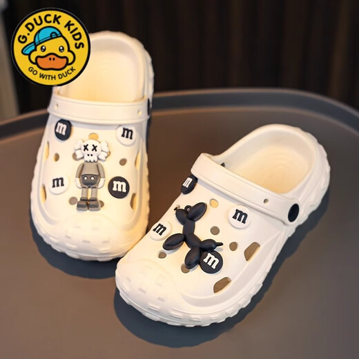 G. Duckids Little Yellow Duck Boy Hole Shoes and Shit Feel 2025 New Summer's Beach Sandwich Boy bañándose en casa sin deslizamiento Negro [Año de luz de bajo] 24