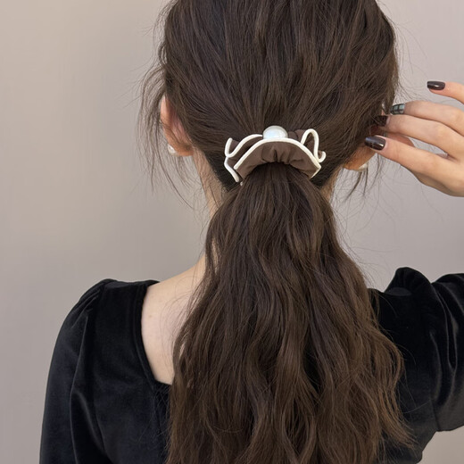 Jiuweiya Pearl Small Intestinal Circle Headband No Straightening, No Marks, Simple and Versatile Rubber Band Hairband High Elasticity Ponytail Hair Rope Headband JYFQ187 Round Buckle Headband Black