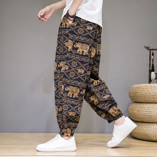 Sommer chinesischer Stil Thai Elephant Hosen atmungsaktive Viskose Faserhose Herren großer Freizeitharun Blumenhose CK901 Kaffee-Elefant 4xl Empfohlen 180-200jin [Jin ist 0,5 kg]