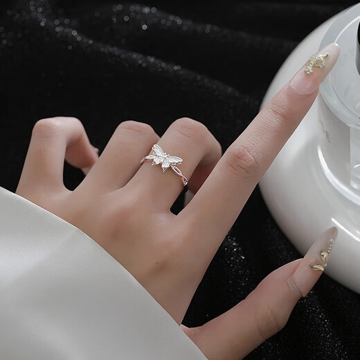 BJYLS999 pure silver butterfly ring for women, light luxury and high-end adjustable index finger ring sterling silver tail ring hand jewelry gift 999 pure silver butterfly dancing