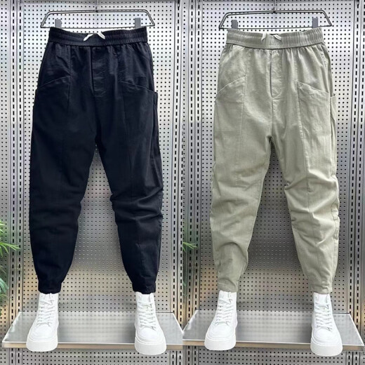 荣西图（RONGXITU）春夏薄款束脚工装裤男士痞帅休闲哈伦裤显瘦 黑色 29 【90-110斤】2尺1