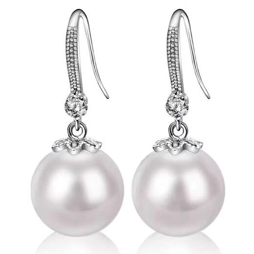Auspicious God-given Natural Pearl Earrings White Women's Ear Hooks Freshwater Pearl Earrings 999 Sterling Silver Earrings New Gift Earrings Freshwater Pearls 14mm S999 Pure Silver Gift Box + Certificate