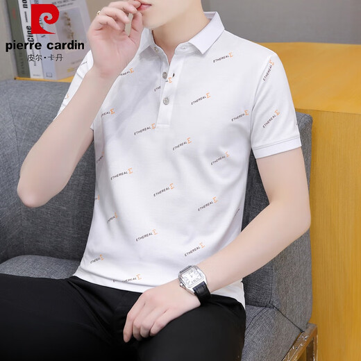 Pierre Cardin été revers à manches courtes T-shirt hommes décontracté jeunesse col hauts à manches mi-longues polyvalent mince beau polo blanc QY679 XL 135-145Jin Jin est égal à 0,5 kg