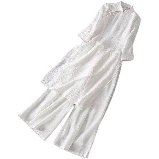 卡悠莱（KAYOULAI）茶服女禅服女高级感上衣白色仙气素雅连衣裙套装秋款中式唐装旗袍 紫色套装9207 2XL 均码