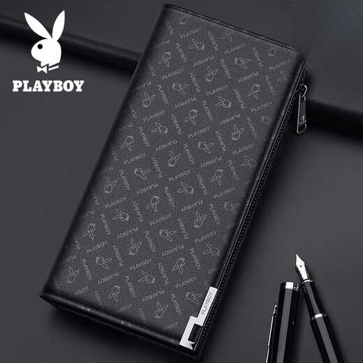 花花公子（PLAYBOY）新款花花公钱包男士长款大容量卡包钱夹多卡位手抓包手拿包皮夹男 印花9732-0B 【加大容量】