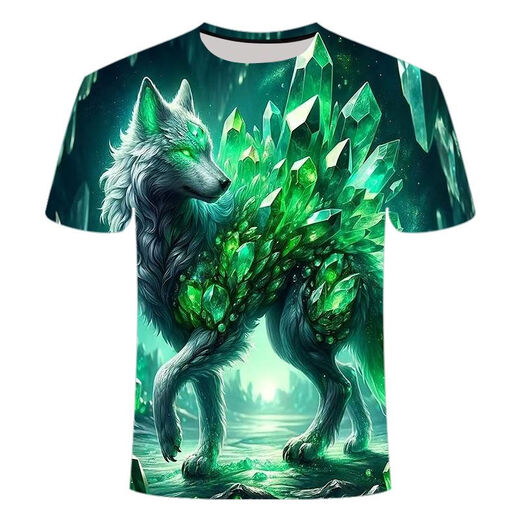 Neue High-End-trendige T-Shirts für Herren und Frauen koreanische und japanische Tierwolfsserie 3D-gedruckte Hemden modisch, vielseitig und gutaussehend, TXC6227 XS70-80jin [Jin gleich 0,5 kg] Universal Code