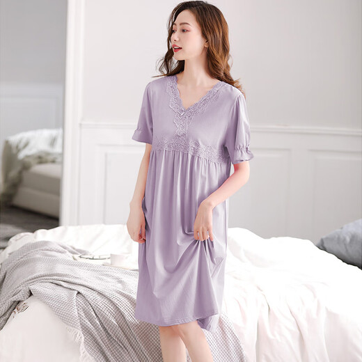 Modal Nachthemd für Frauen Sommermodal Sommerpyjama für Frauen 2025 Neues dünnes Kurzarm Lose Lose großer Sommer Ladies M686 Violet XL [120-140jin [Jin entspricht 0,5 kg]]